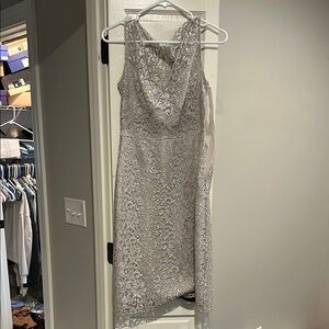 BCBGMaxAzria Silver Sequin Asymmetrical Sheath Dress